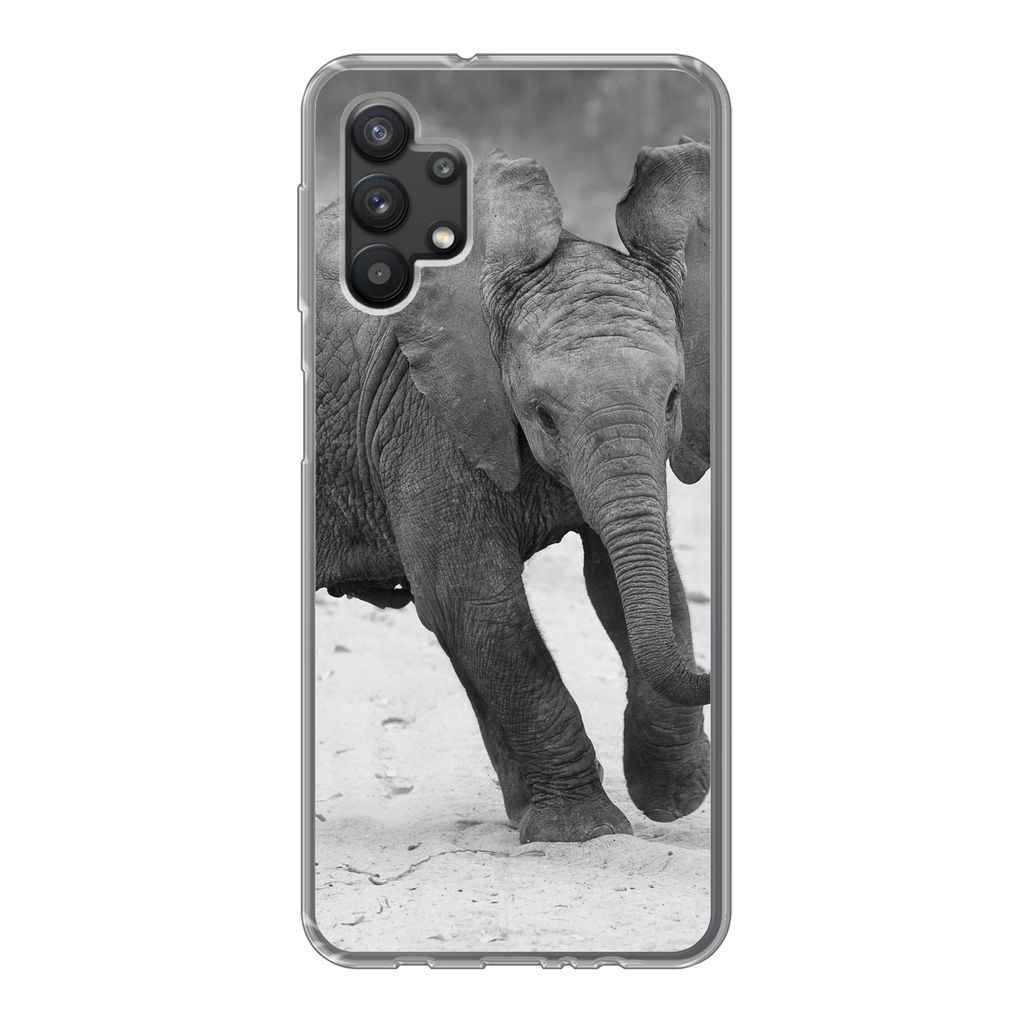 MuchoWow Handyhülle Schutzhülle Hülle für Samsung Galaxy A32 5G Elefant - Baby - Tiere - Kröte - Schwarz und weiß Silikon Softcase Handy H...