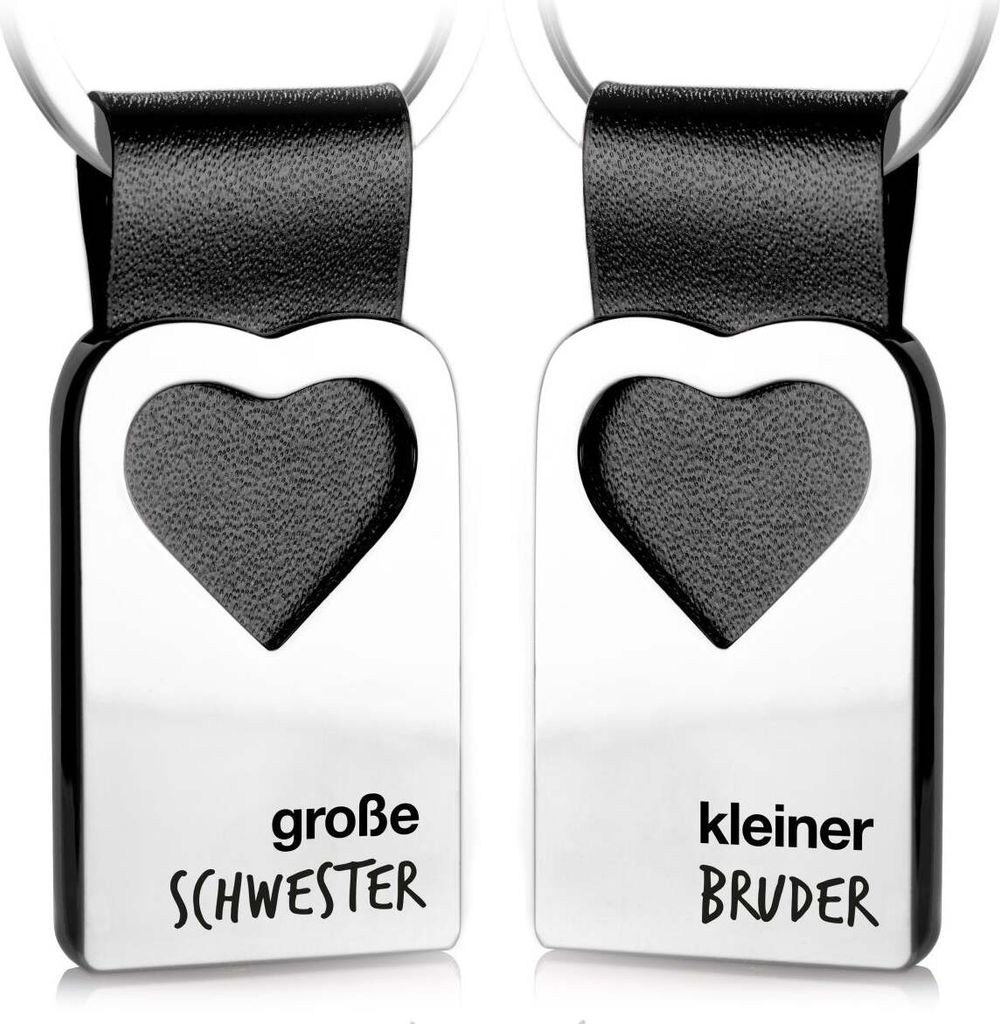 FABACH Herz Schlüsselanhänger mit Gravur aus Leder - Geschenke für Geschwister - große Schwester & Kleiner Bruder