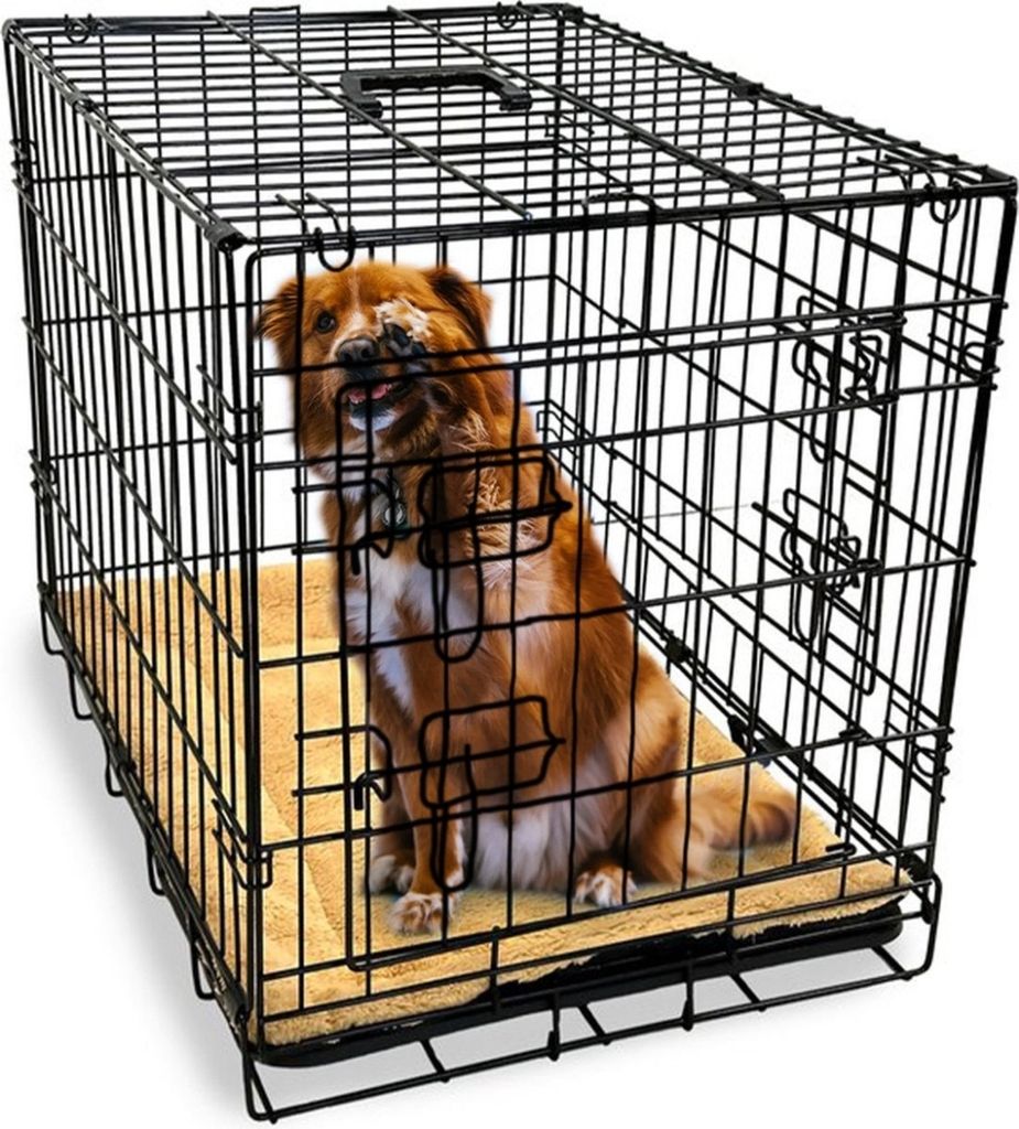 Gopets Hundebox faltbar L - Hundehütte - Bank - Für Hunde - Inkl. Plaid - 2 Türen - 91 x 57 x 64 cm
