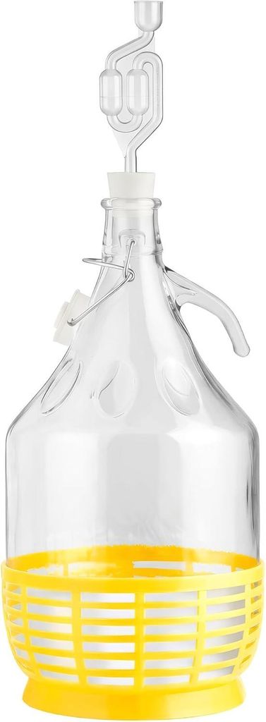 lilawelt24 1 x 5L Glasballon Gärballon Set mit Schutzkorb, Produktbild 