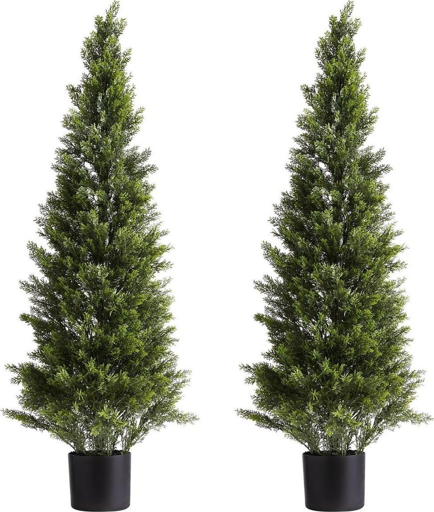 Künstliche Topiary-Zedernbäume, 2er-Set 1219 mm Kunstkiefernsträucher, Kunstseidenbäume sehen echt aus, einfache Montage für Dekoration, Veran...