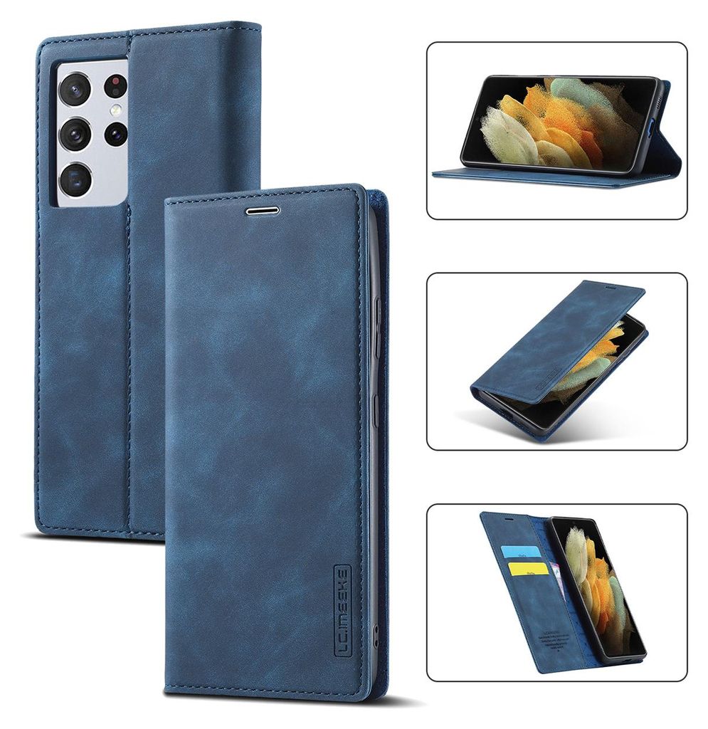 Galaxy S21 Ultra 5G Hülle, Standfunktion Kartenfach Wallet Leder Schutzhülle für Samsung Galaxy S21 Ultra 5G Blau