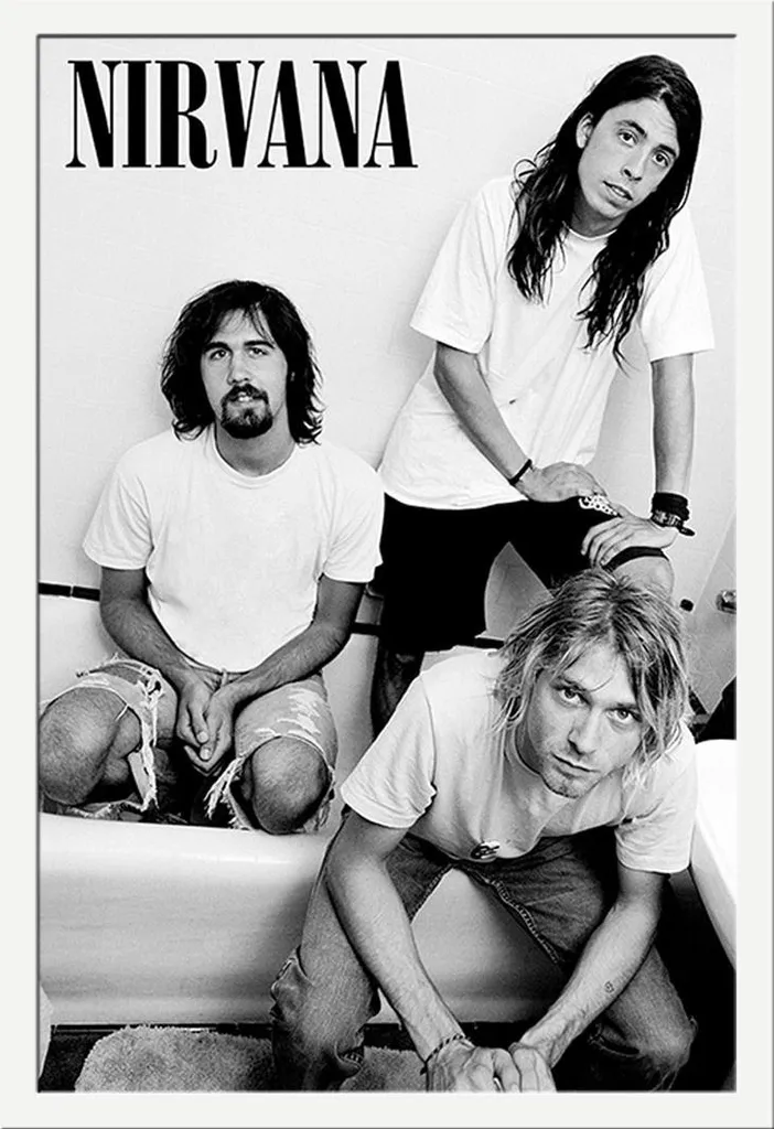 Affiche Nirvana Bathroom sous cadre blanc Shinsuke déco murale rock