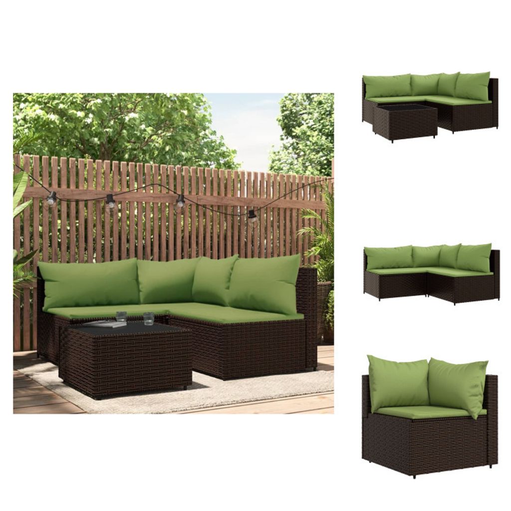 vidaXL 4-tlg. Garten-Lounge-Set mit Kissen Braun Poly Rattan - Gartensofas