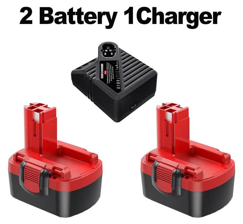 Akku- und Ladegerät-Set für Elektrowerkzeuge - Kompatibel mit BAT038 - 2x 4000 mAh - 14,4 V - Ni-MH - 2 Akkus + 1 Ladegerät - Violett