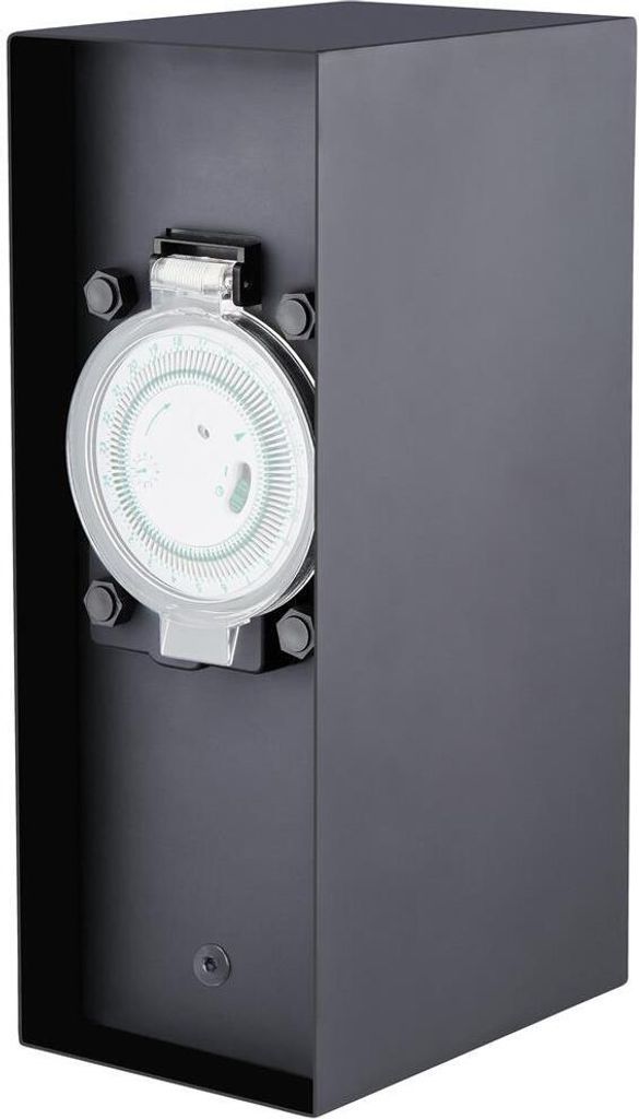 Novatool 1x Steckdosensäule 2-fach Anthrazit Edelstahl eckig IP44 Aussensteckdose mit Zeitschaltuhr Steckdose Garten Steckdosensäule (Elektro)