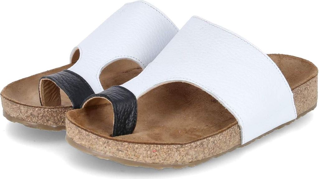 Haflinger Damen Zehentrenner ANKA Pantoletten Weiß Glattleder Größe: 40