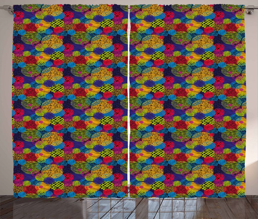 ABAKUHAUS Abstrakt Rustikaler Gardine, Kreis Grunge Bunte, Schlafzimmer Kräuselband Vorhang mit Schlaufen und Haken, 280 x 175 cm, Mehrfarbig