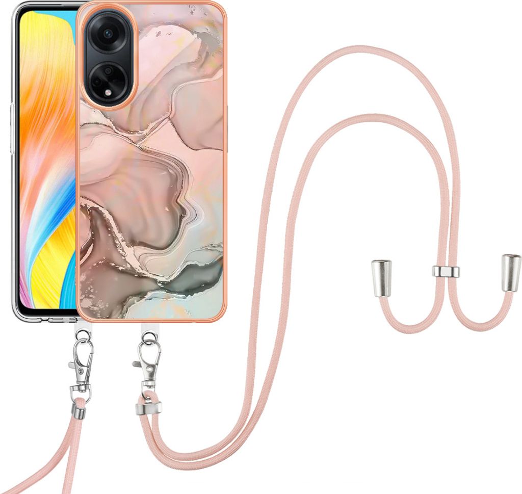 Handykette Hülle für Oppo A98 Muster TPU Schutzhülle mit verstellbarem Tragegurt Beige