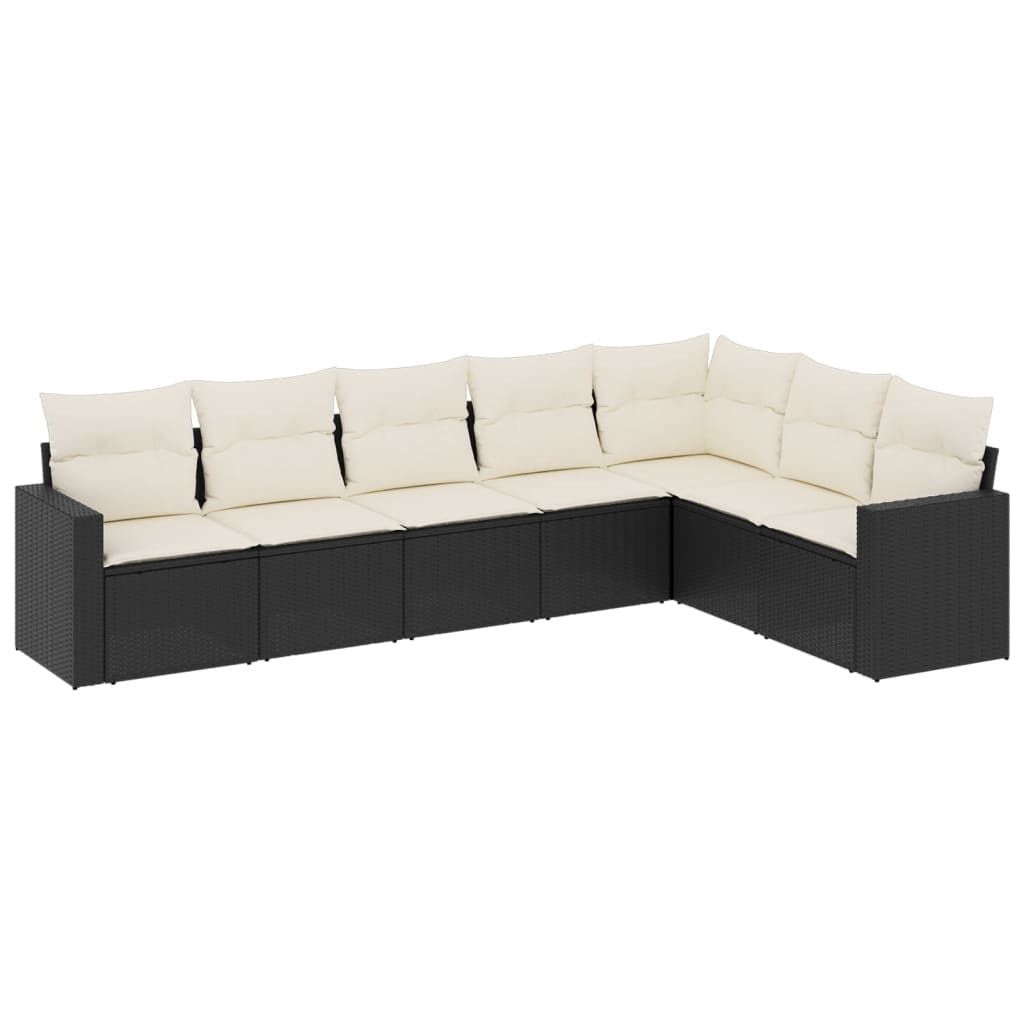 vidaXL 7-tlg. Garten-Sofagarnitur mit Kissen Schwarz Poly Rattan