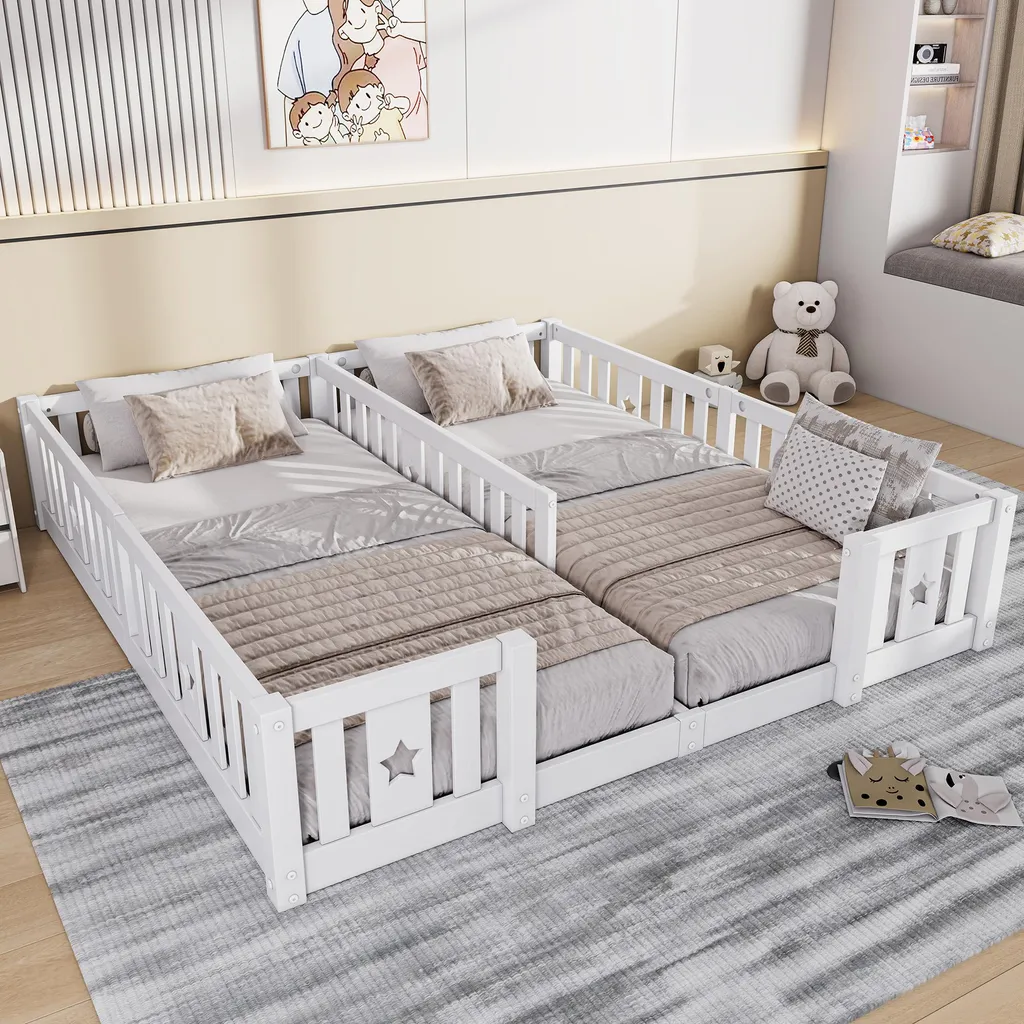 Lit enfant en bois massif UnboxG avec barrières de sécurité incluses