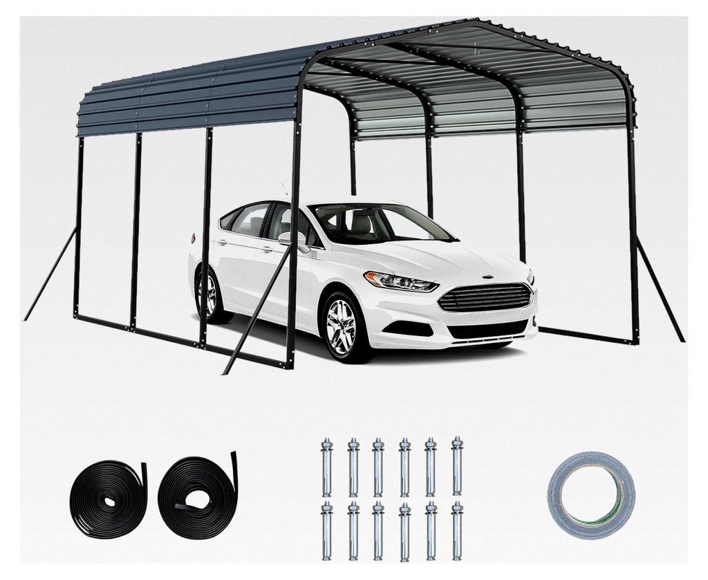 Carport Zeltgarage 440 x 300 cm, wasserdichtes Garagezelt mit Metallrahmen und 4 zusätzlichen Schrägbeinen, großer Auto-Unterstand, Lagerzelt, P...