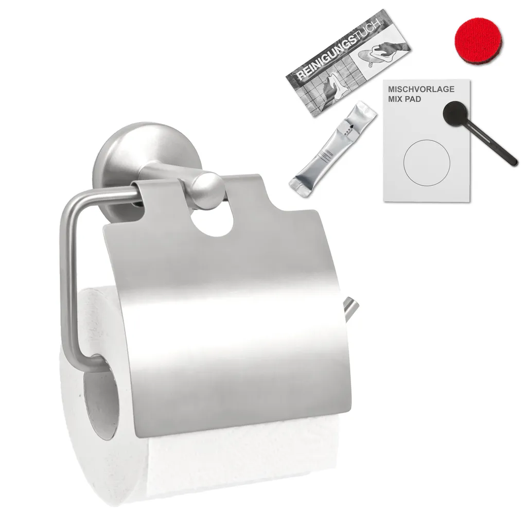 bremermann PIAZZA serie bagno - Portarotolo con coperchio incl. set di adesivi in acciaio inox satinato