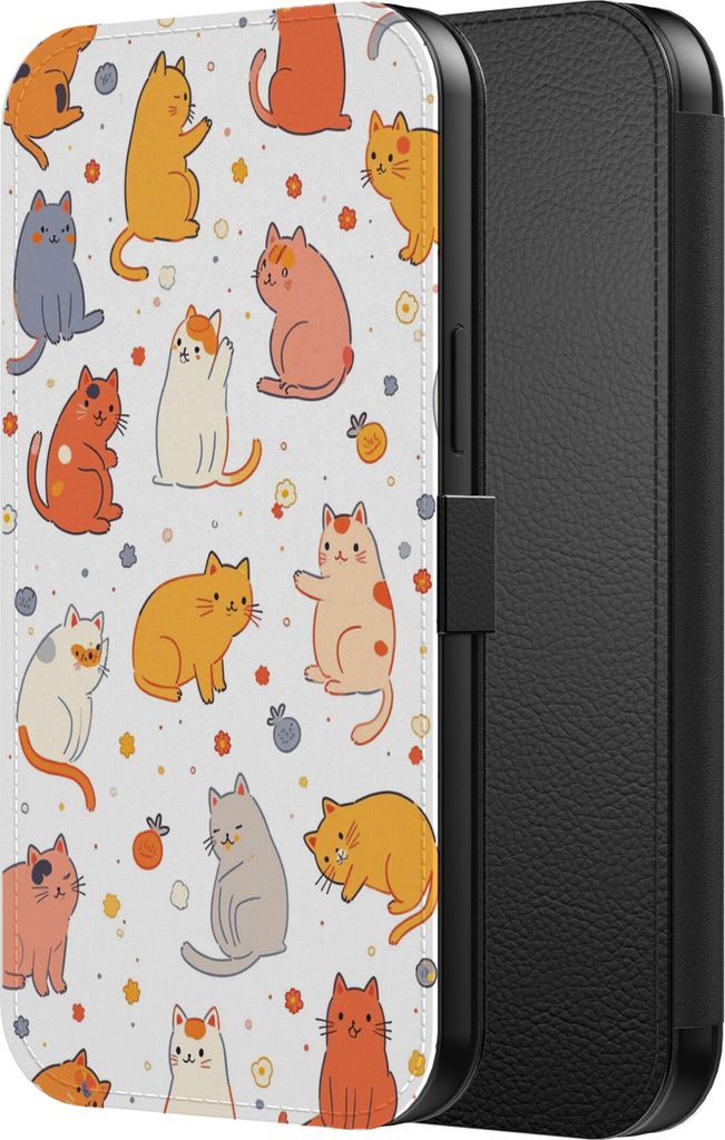 Smartphonica Telefon Fall passt iPhone 12 Pro Max Kunstleder Bücherregal Fall mit magnetischer Lippe und Kartenhalter mit Katze drucken