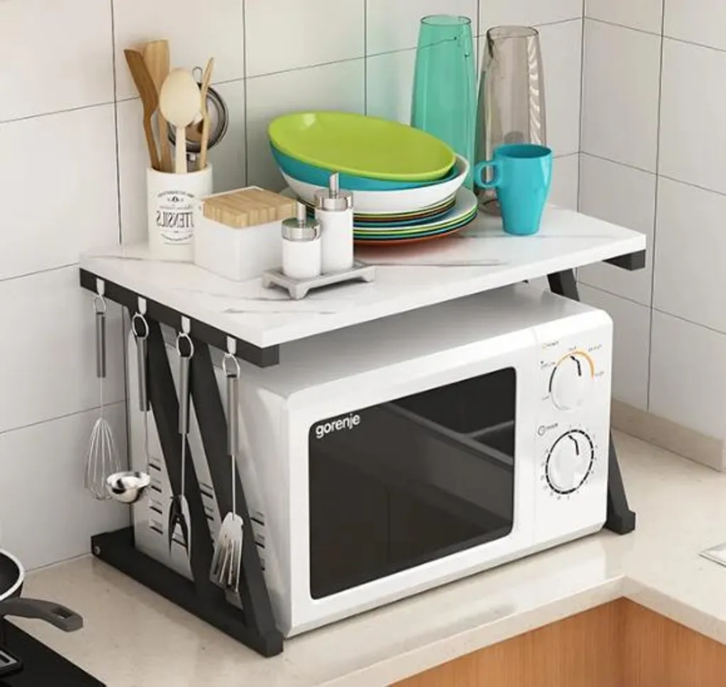Support de Cuisine pour Micro-ondes 2 Étages en Bois Imperméable Gris
