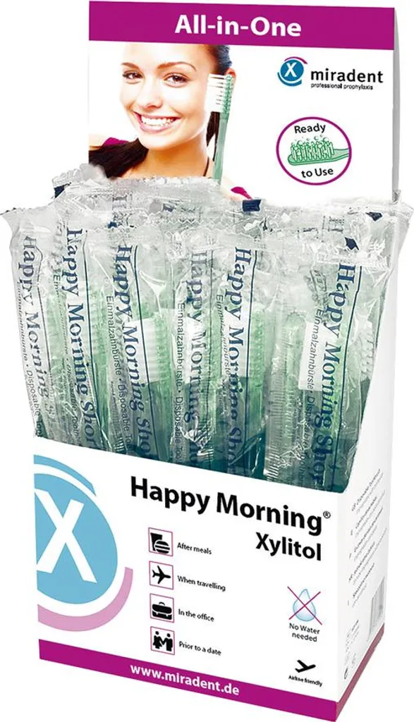 Miradent Happy Morning Xylitol 50 pz: Spazzolini Pronti all'Uso per Famiglia