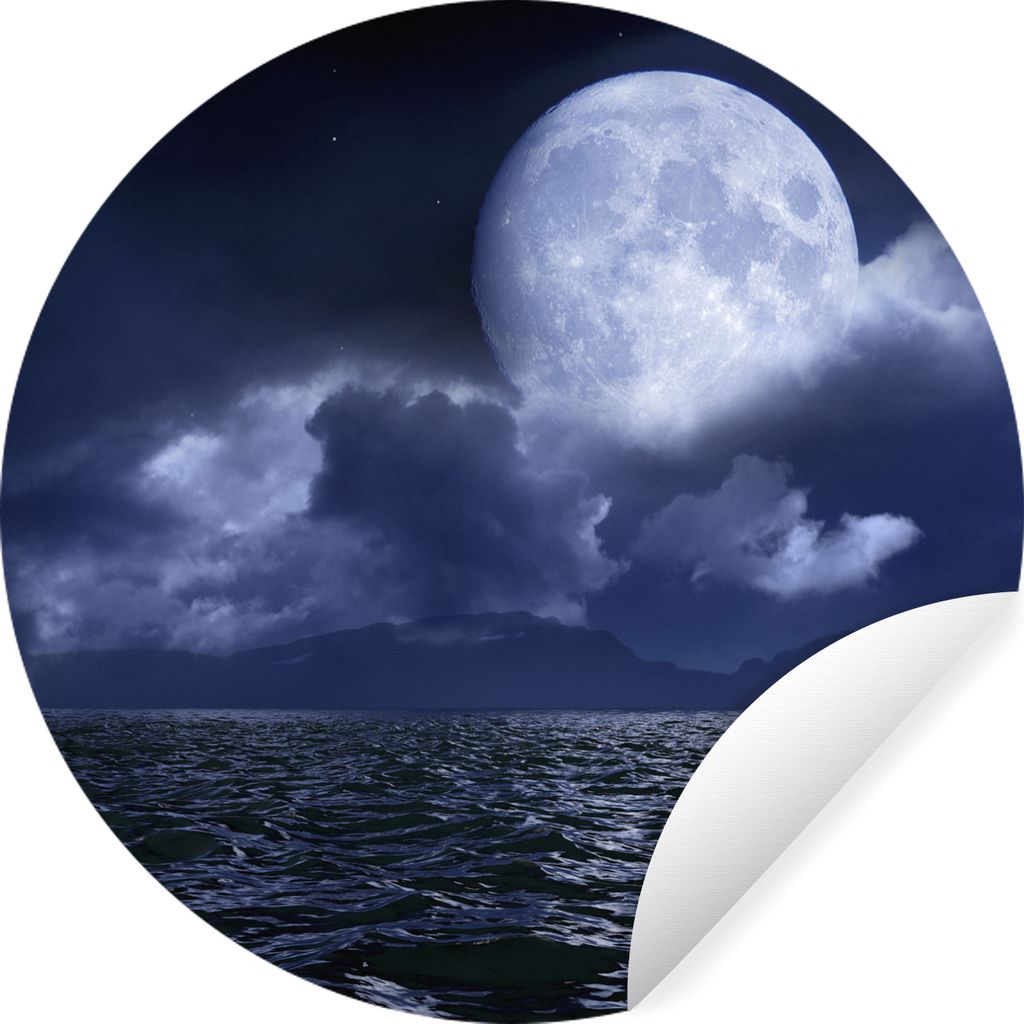 MuchoWow Runde Wandtattoo - Wandsticker Tapete Aufkleber Mond - Meer - Horizont Ø 30 cm Selbstklebend und Repositionierbar - Wandaufkleber - Kre...