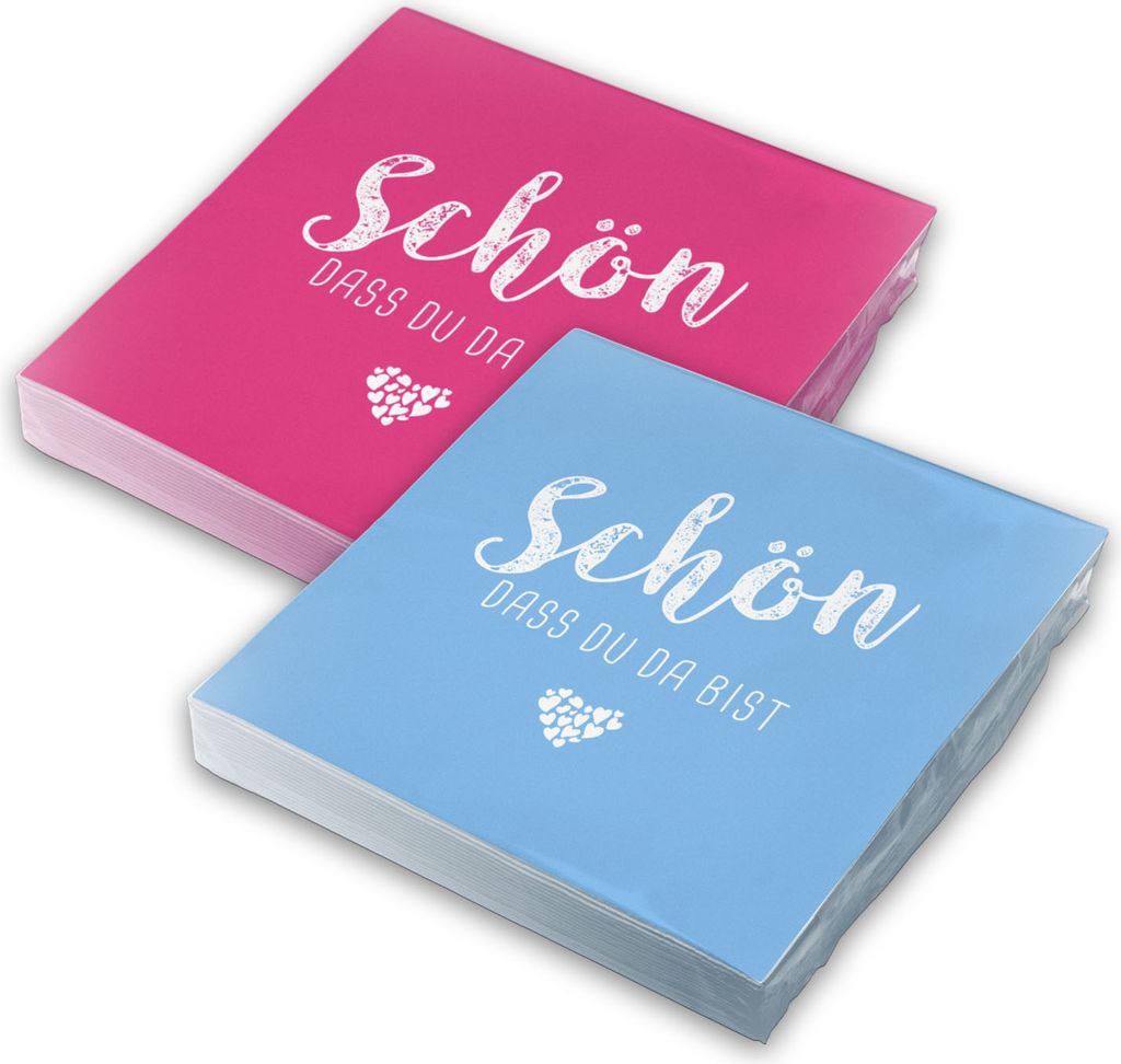 itenga 40x Serviette Schön dass du da bist (20x hellblau - 20x pink)