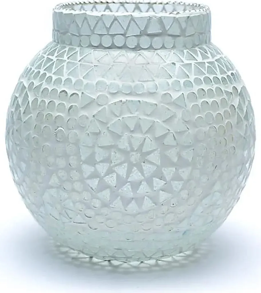 Photophore Mosaïque Blanc de 18cm - Verre Craquelé Lumineux et Design