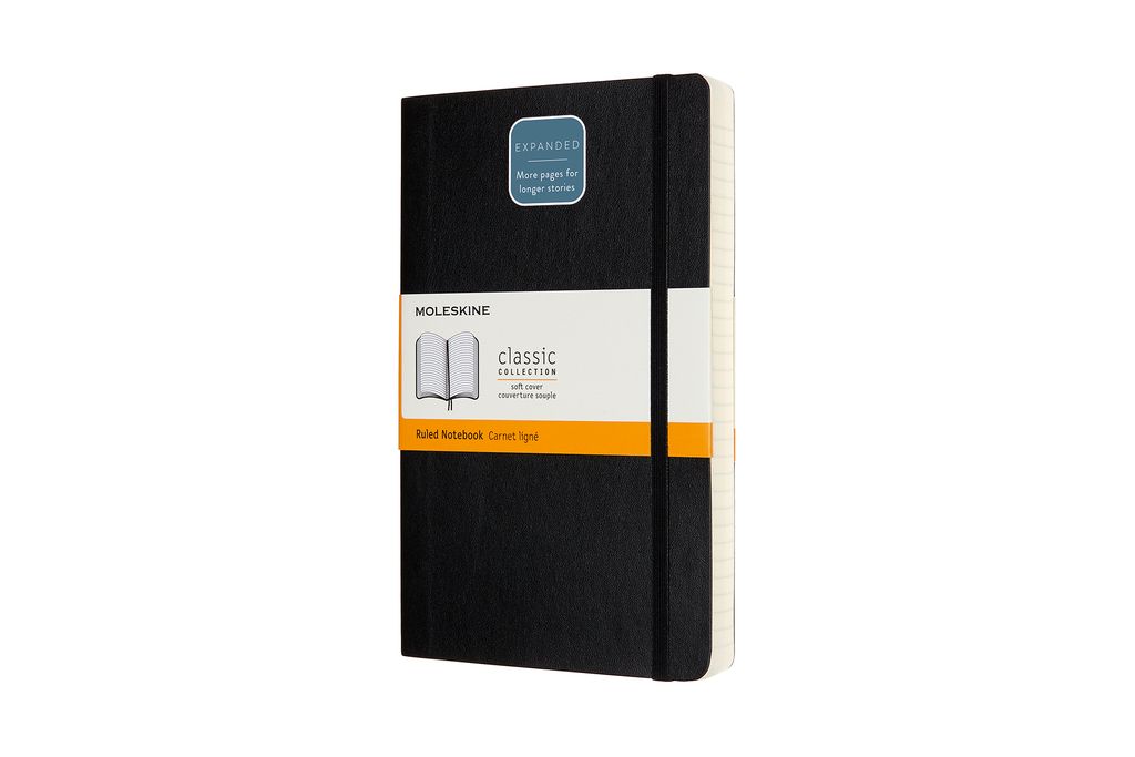 Moleskine Notizbuch, Large, A5 Liniert, Erweiterte Seitenanzahl, Soft Cover, Schwarz