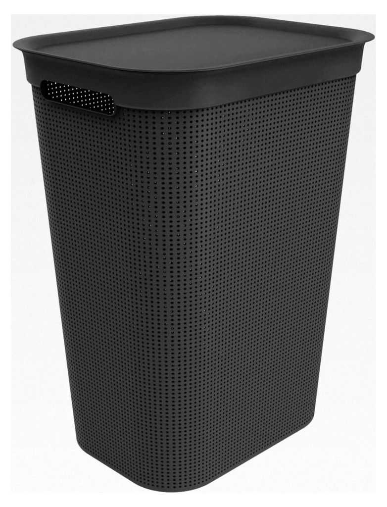 Wäschekorb mit Deckel 50 l, Kunststoff (PP), Schwarz, 50 Liter (43 x 34 x 53 cm)