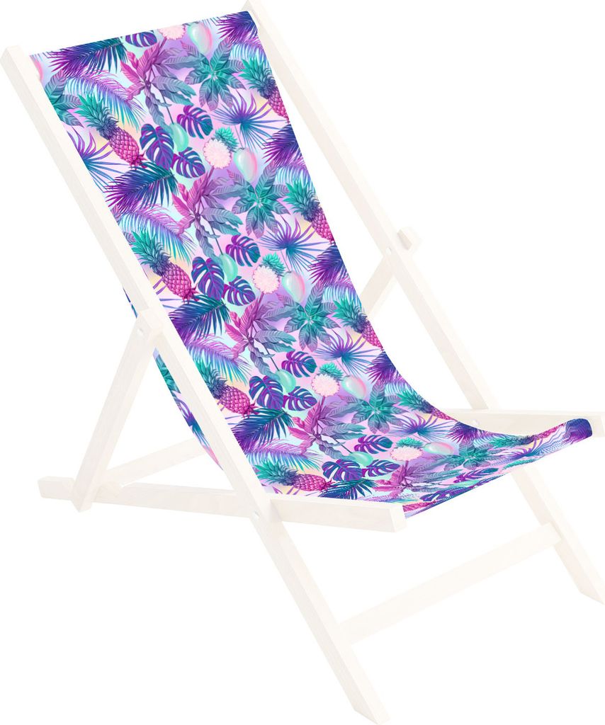 Ersatz-Stoffbezug 131x44 cm Wechselbarer Liegestuhl Stoffbezug 100% Polyester für Holz-Liegestuhl Klappliegestuhl Motiv Summer paradise Palmen Mag...
