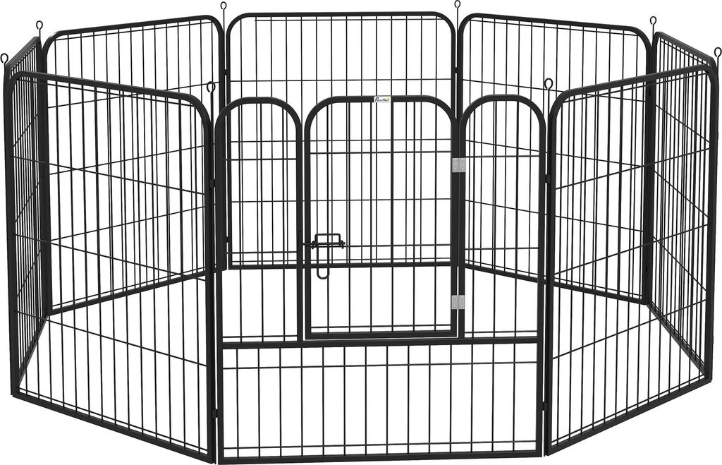 PawHut Welpenauslauf Freigehege Laufstall für Haustier Laufgitter Laufstall Hundegehege individuell gestaltbare Form mit Tür Metall 80 x 80 cm Sc...