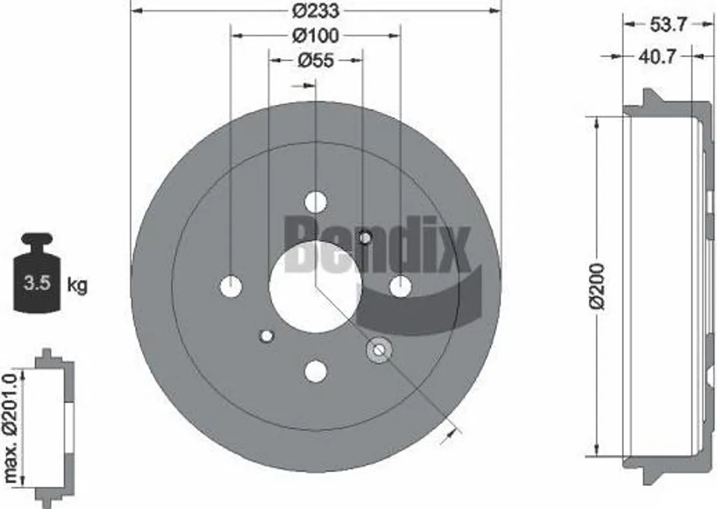 Tambour de frein BENDIX BDM1068 OE 424748 pour C1 108 et Aygo