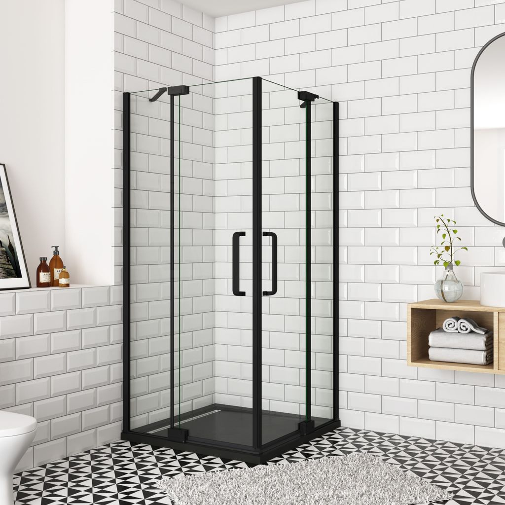 80x80x195cm 8mm NANO ESG schwarze Drehtür Eckeinstieg Duschabtrennung Duschkabine Dusche