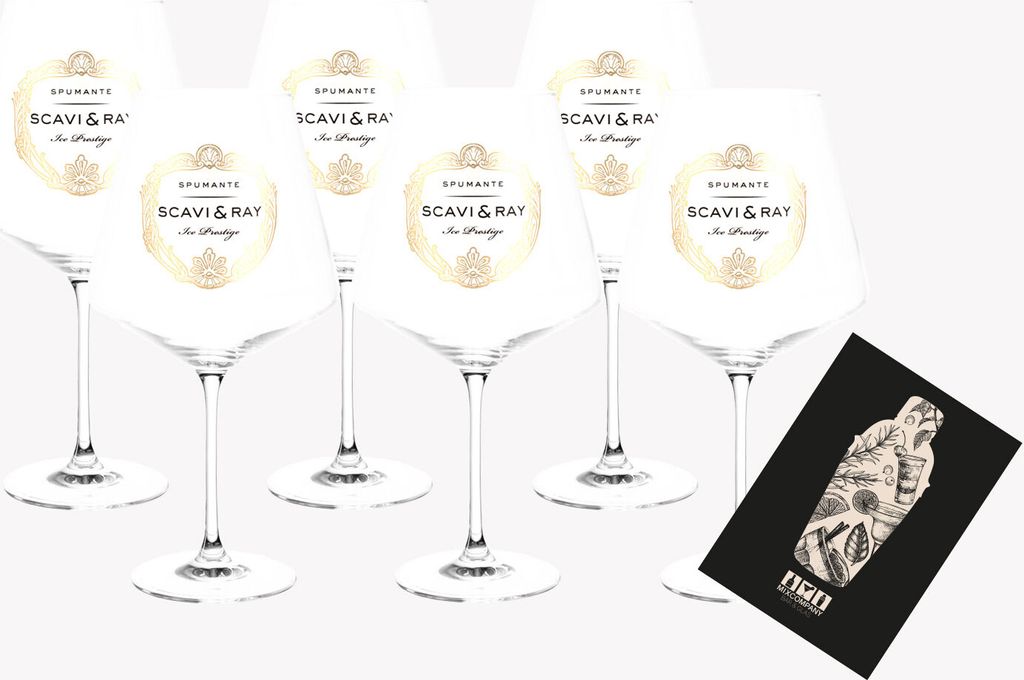 Scavi & Ray ICE Glas NEU 6er Set Gläser - 6x Ballonglas für Prosecco / Champagner / Wein ICE Gläser weiss mit 0,2L Eichung