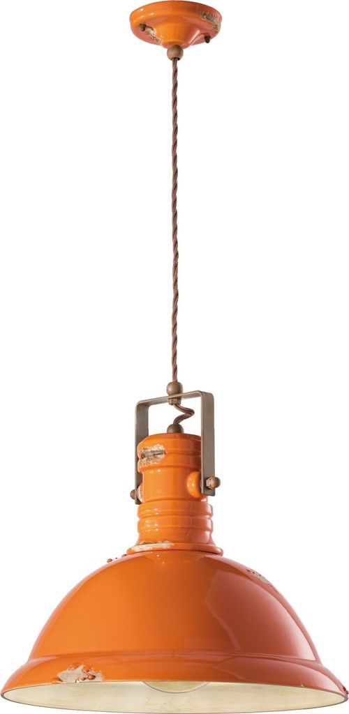 Hängelampe Metall Keramik E27 D: 40 cm rund H: max. 156 cm Orange Shabby Antik Vintage Design Keramiklampe