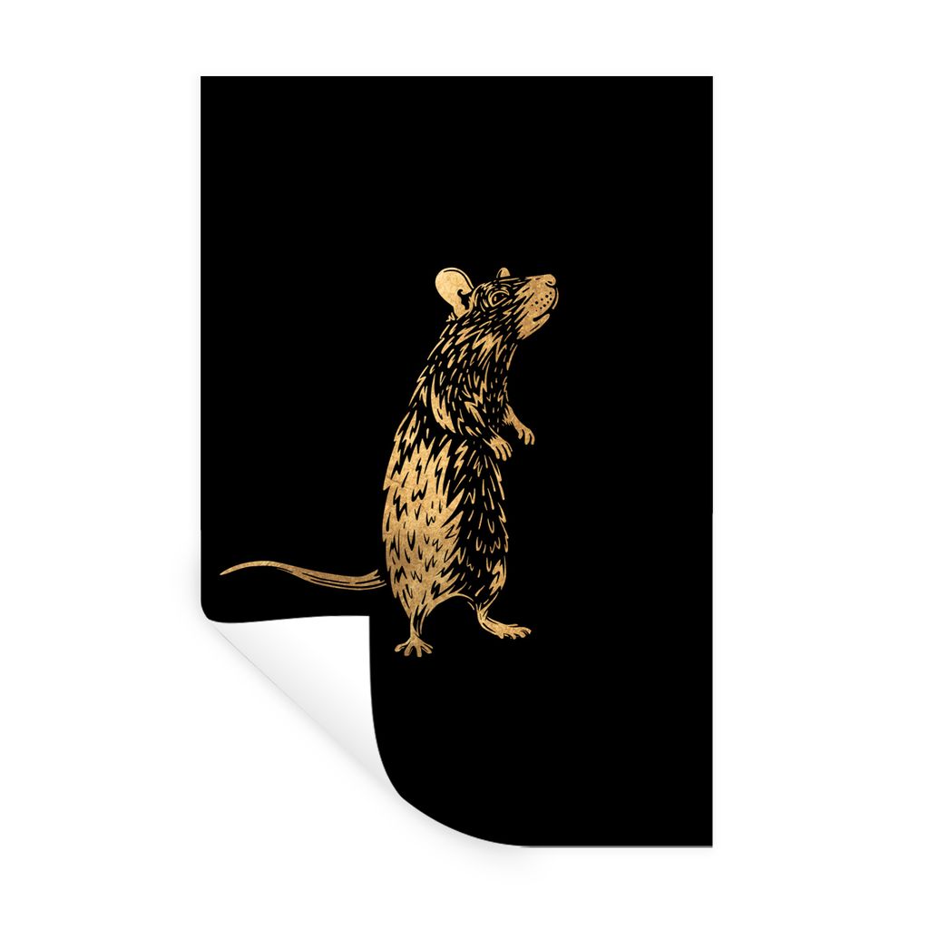 MuchoWow Wandtattoo Wandsticker Wandaufkleber Tier - Ratte - Gold - Bild 60x90 cm Selbstklebend und Repositionierbar - Sticker - Dekorfolie