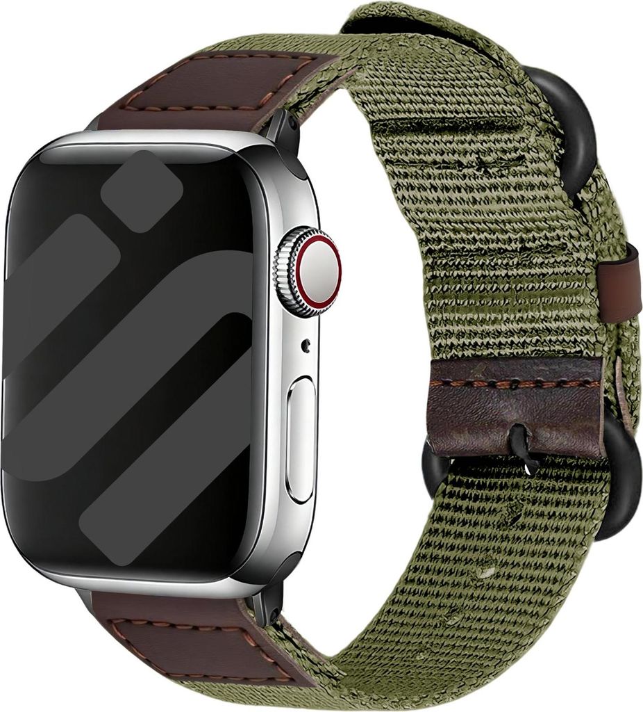 Strap-it Canvas/Nylon Band - atmungsaktiv, verstellbar, leicht - Army Green - passend für Apple Watch 1/2/3/4/5/6/7/8/9/10/11/SE/Ultra (2)- 44/45/...