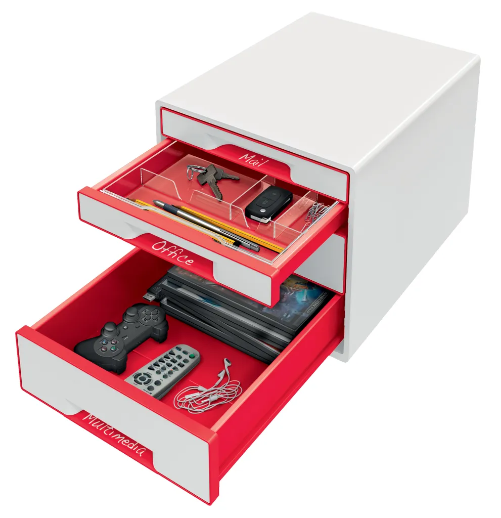 Organiser ses documents A4 avec le bloc 4 tiroirs Leitz WOW CUBE rouge - 2