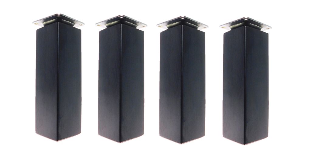 Möbelbeine aus Buchenholz 15 cm schwarz lackiert, quadratisch 5x5 cm, 4er Set mit Montagematerial