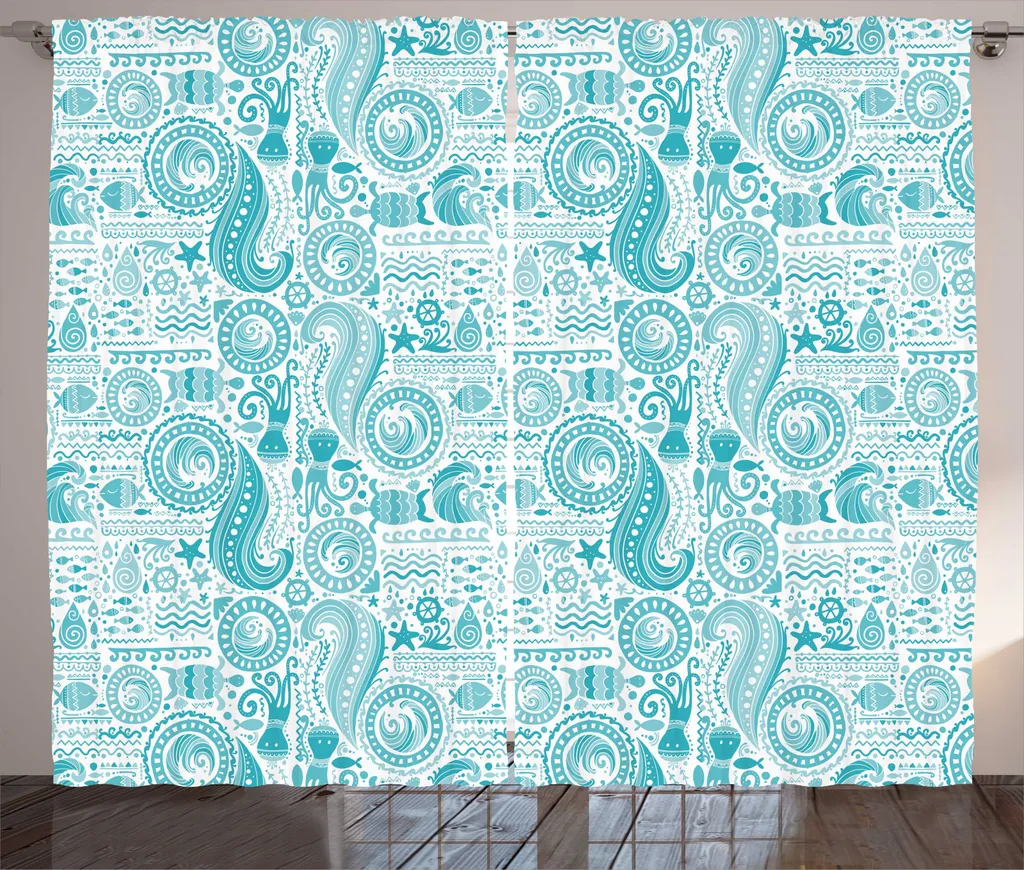 ABAKUHAUS Rideau de Douche Vie Marine Octopus et Tortue, 280 x 225 cm