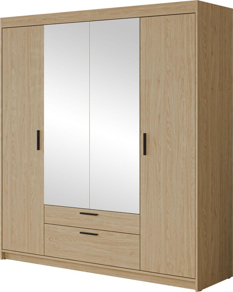 MIRJAN24 Kleiderschrank Elena 4D mit Spiegel, Stilvoll Drehtürenschrank , Schlafzimmer Kollektion (Farbe: Geölte Eiche, ohne Aufsatz)