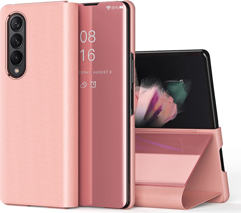 Galaxy Z Fold 3 5G Hülle, Überzug Spiegel Smart View Schutzhülle Klapphülle mit Ständer für Samsung Galaxy Z Fold 3 5G Rose Gold