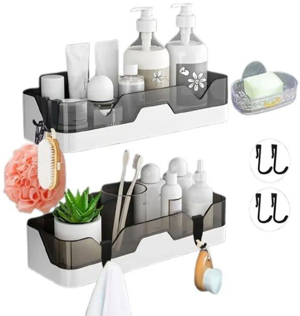 Nettoyeur pomme de douche sans perçage télescopique en inox bicolore