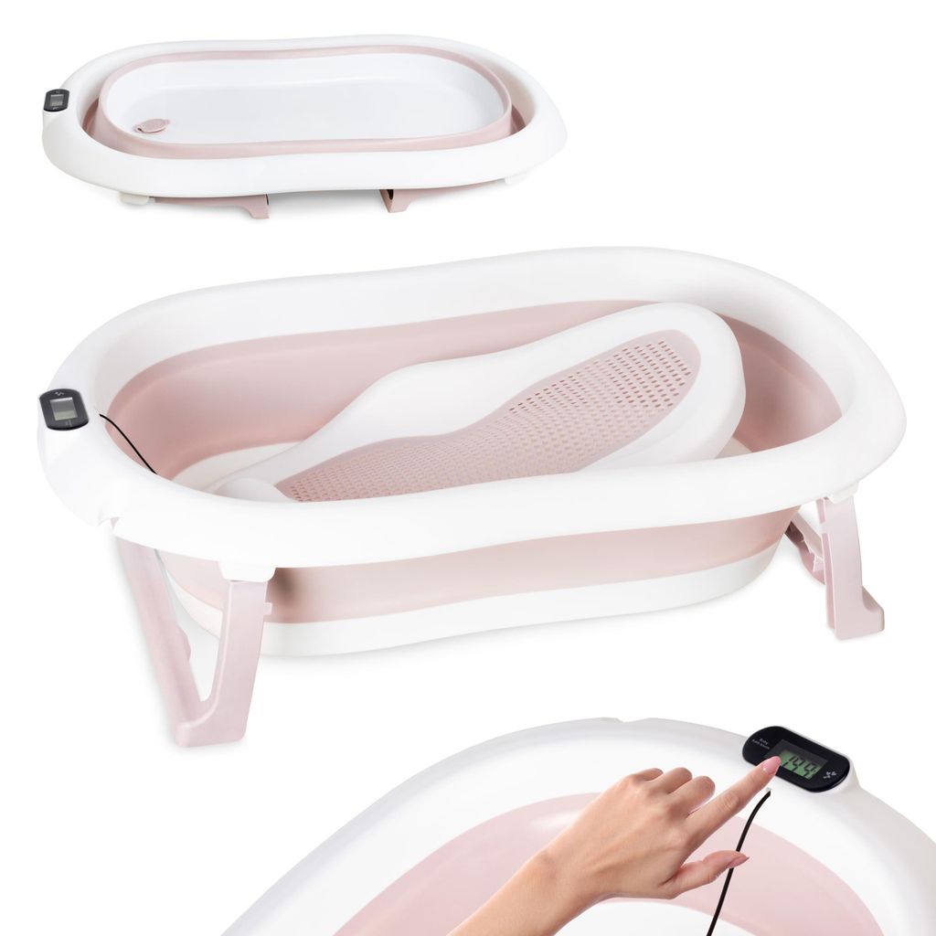 moovkee Babybadewanne Faltbar 80 cm Rosa mit Thermometer Produktbild 