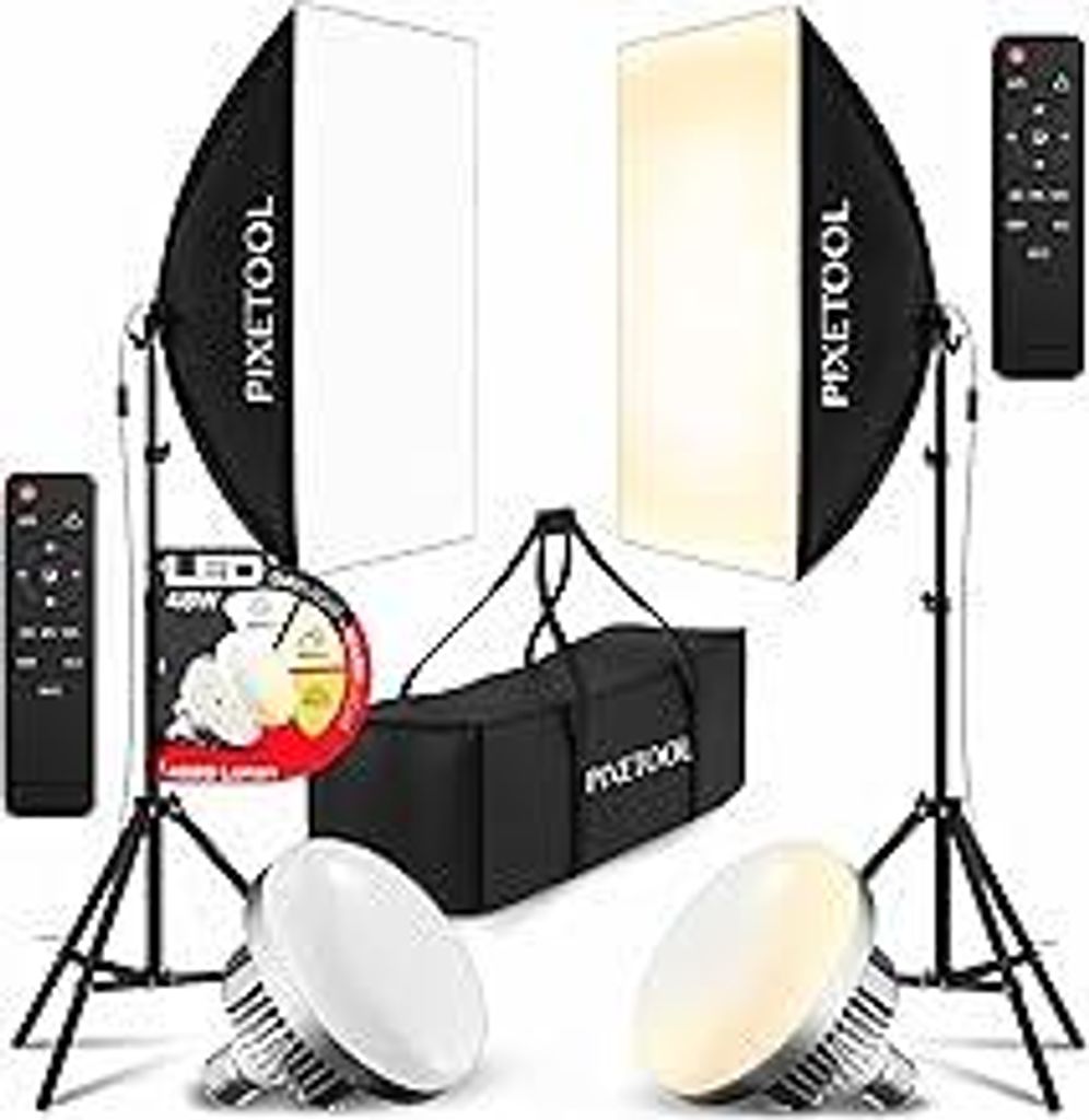 Fotostudio Set – 2 Softbox 50x70 cm, 2 LED Lampen 4800 Lumen 3000-6000K Licht – Softboxen - Fotolicht Videolicht Fotolampe – Light Streaming ...