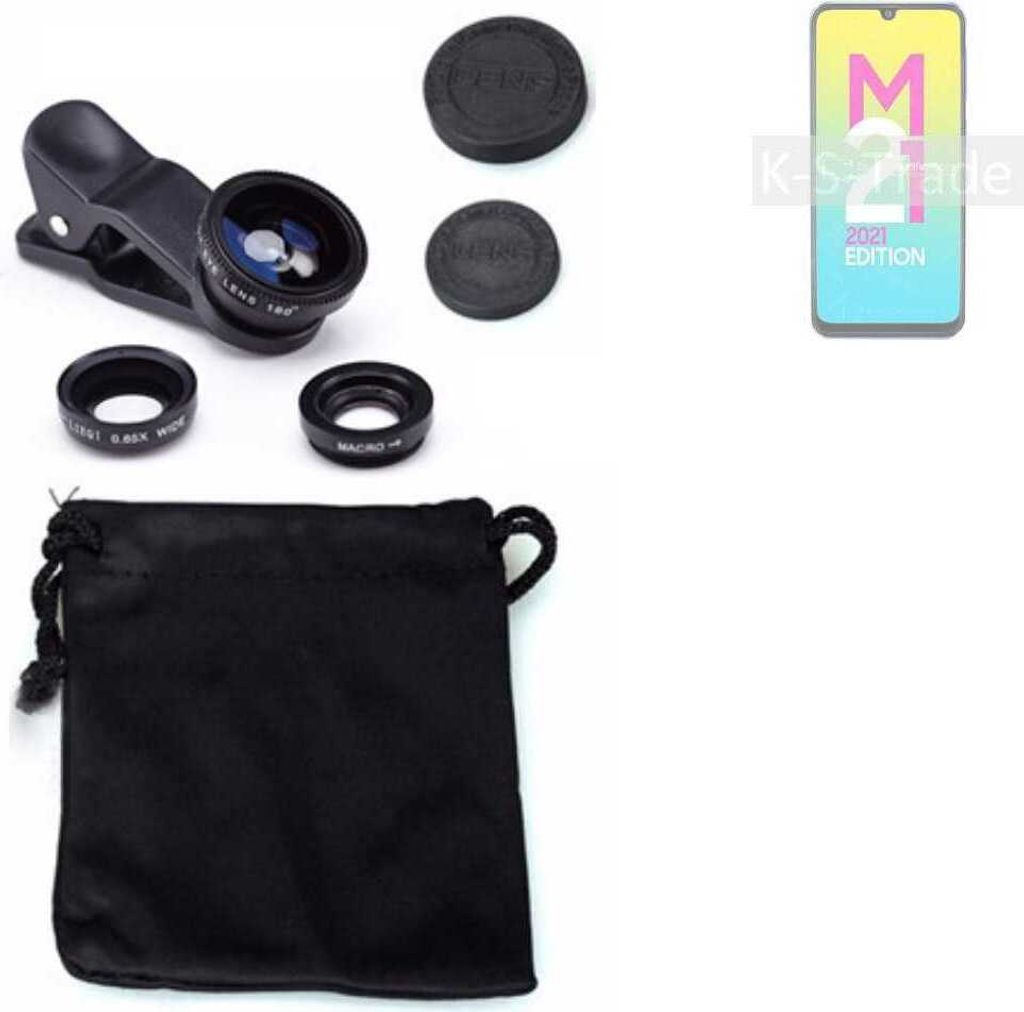 K-S-Trade Smartphone Kamera Linsen Set Kompatibel mit Samsung Galaxy M21 2021 3in1 Clip-On Kamera Adapter Macro Weitwinkel FishEye Fischauge Objektiv