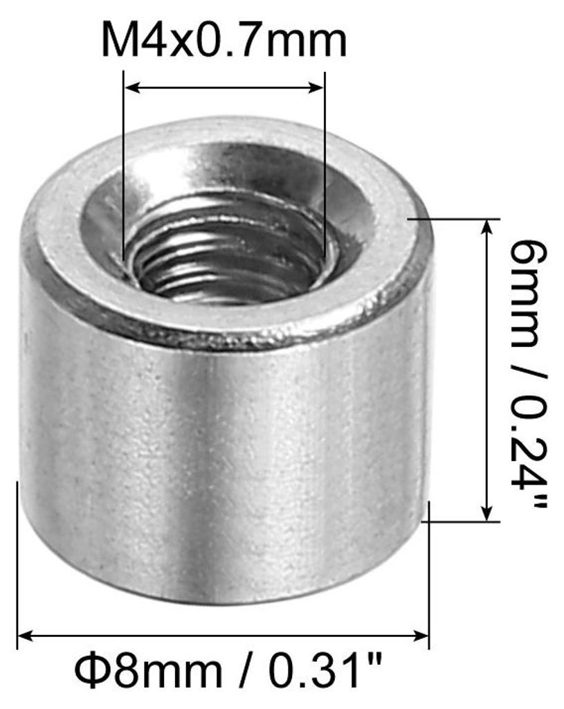 20 Stš¹ck M4 Runde Verbindungsmuttern, 304 Edelstahl Kupplungsmutter 6mm/0,24" L?nge Hš¹lse Stange Stiftmutter fš¹r Halterung, Grobgewinde M4...