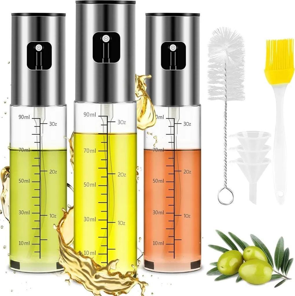 Öl Sprayer, 3 Stück Ölsprüher, Öl und Essig Sprayer, Sprühflasche, 100ml Olivenöl Ölspray für Speiseöl Öl- und Essigsprüher, für Salat...