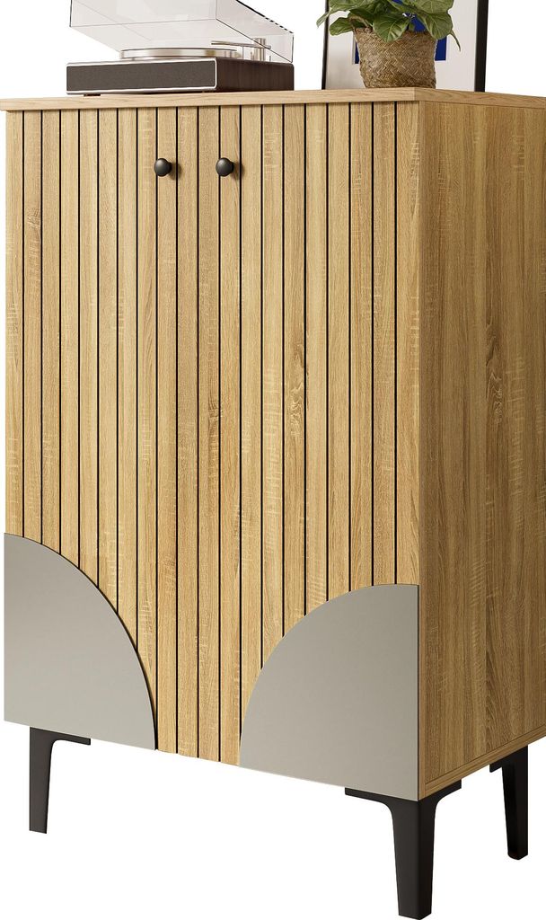 Moderner Holz Schuhschrank mit Türen – Platzsparender Schuh-Organizer mit Regalfächern, Stauraum & schwarzem Metallgestell, elegantes Design f...