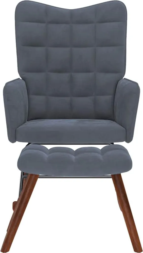 vidaXL Sedia a dondolo con sgabello in velluto grigio scuro - 2