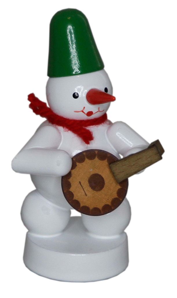 Miniaturfigur Schneemann Musikant mit Laute bunt BxHxT 4,4x7,8x4,5cm NEU