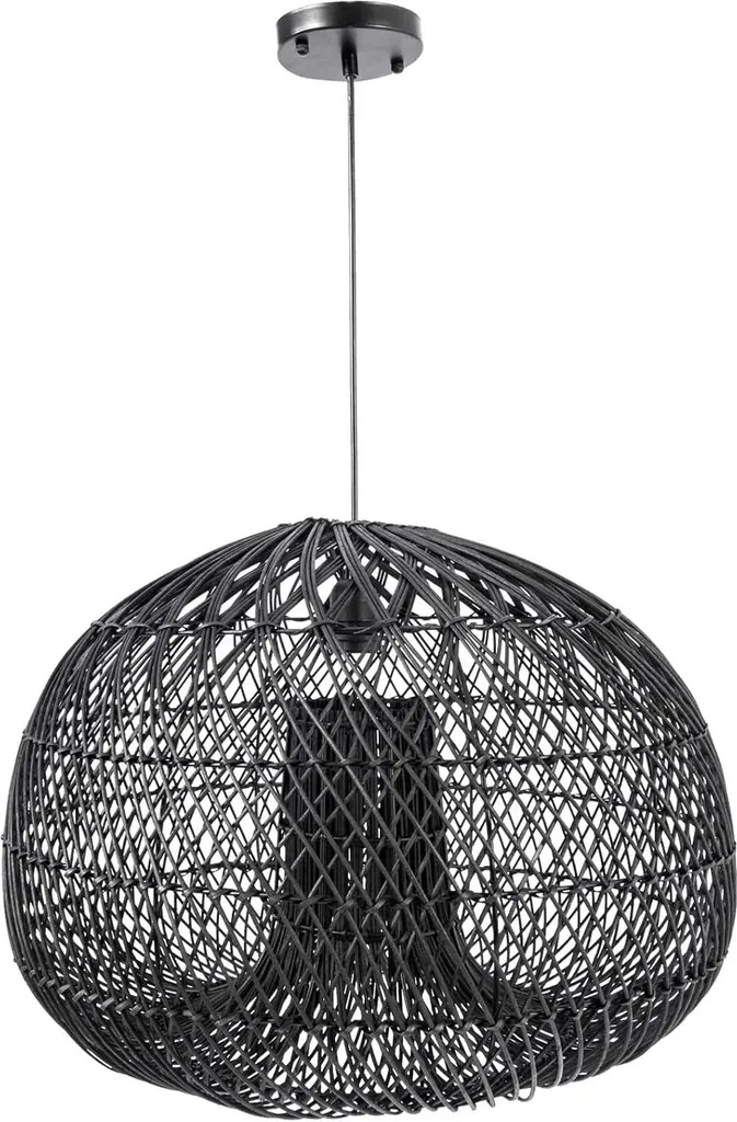 Suspension design 25x40 cm en bois noir SOLEIL avec tressage ajouré