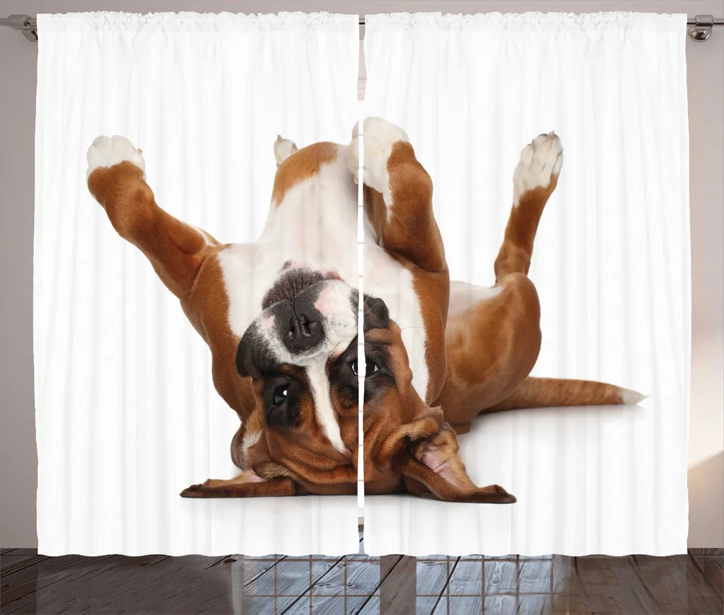 ABAKUHAUS Boxer-Hund Tenda rustica, divertente immagine di cucciolo giocoso, tende universali per soggiorno con passanti e ganci, 280 x 175 cm, Pale Caramel marrone scuro