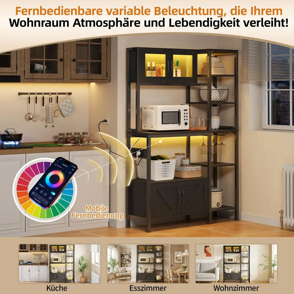 Étagère de cuisine pour micro-ondes 180cm avec prise et LED intégrées